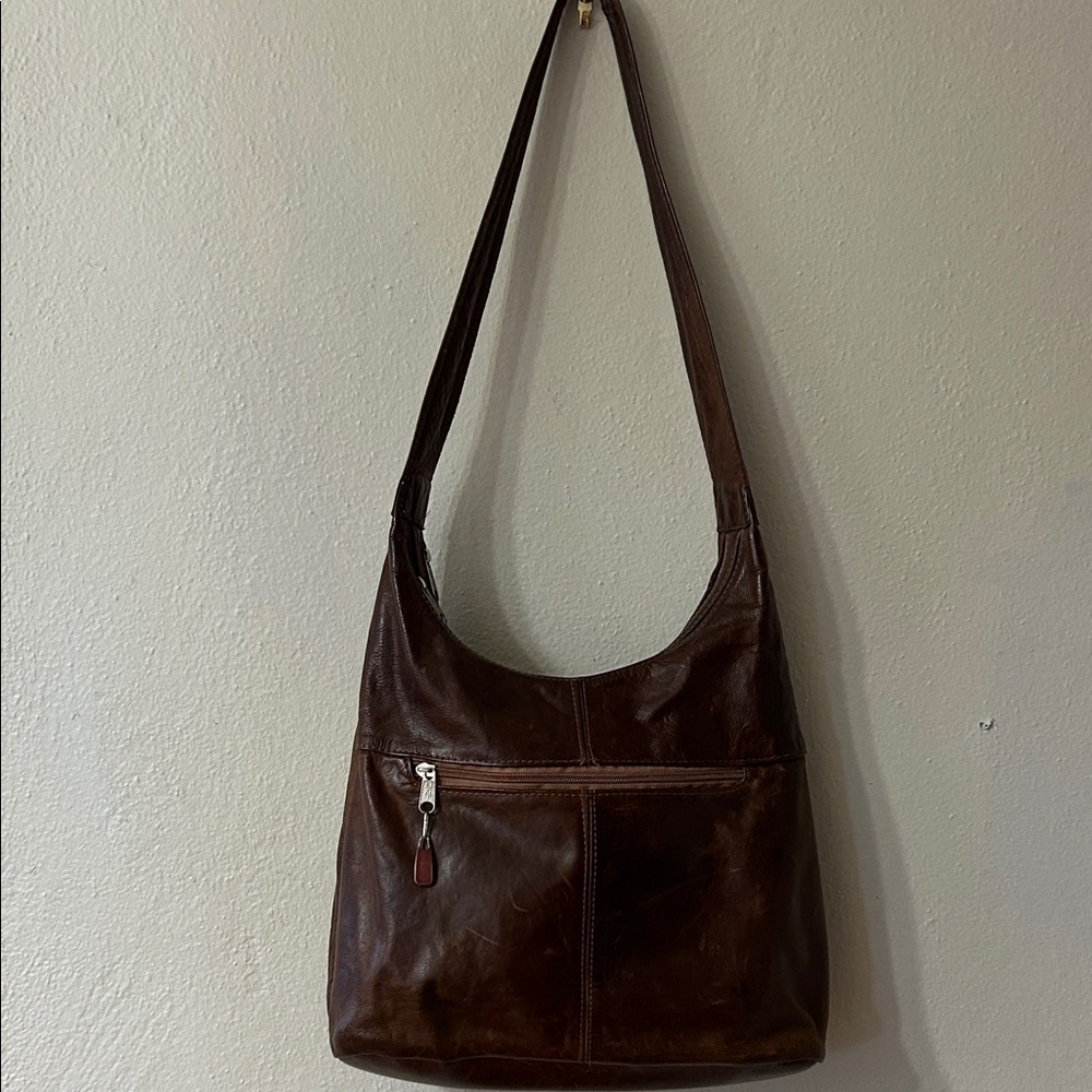 Distressed Brown Leather Shoulder Bag